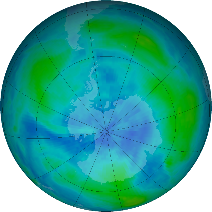 Antarctic ozone map for 05 March 1986